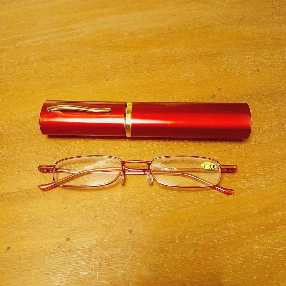 Red ice readers +1.00 reading glasses w Red Hard Case New